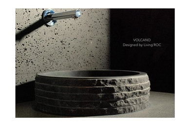 ROUND BLACK BASALT STONE BATHROOM BASIN SINK 400MM-VOLCANO DARK