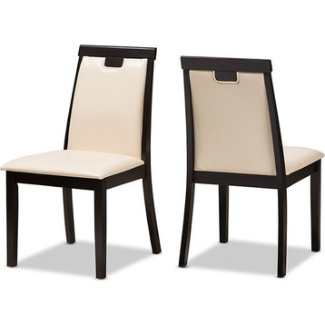 Evelyn Modern Beige Faux Leather Upholstered & Dark Brown Dining Chair, Set of 2