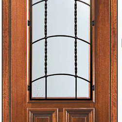 Prehung Single Door 96 Wood Mahogany Texan 2/3 Lite Wrought Iron - Front Doors