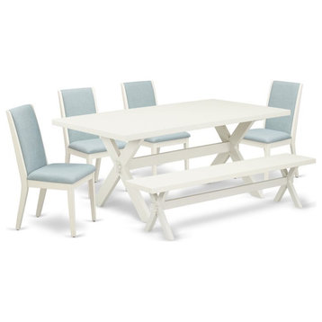 East West Furniture X-Style 6-piece Wood Kitchen Set in Linen White/Baby Blue