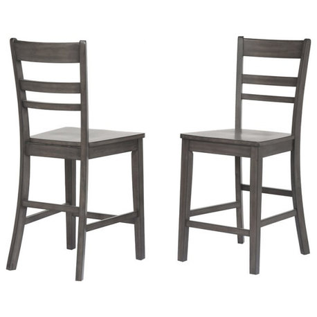 Sunset Trading Shades of Gray 24" Wood Slat Back Stools in Gray (Set of 2)