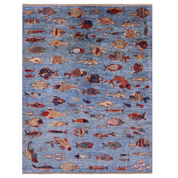 Hand Knotted Gabbeh Fish Design Wool Rug 4' 11" X 6' 4" - Q20413