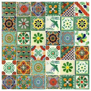 4"x4" Individual Piece Mexican Talavera Handmade Tiles, 100-Piece Set