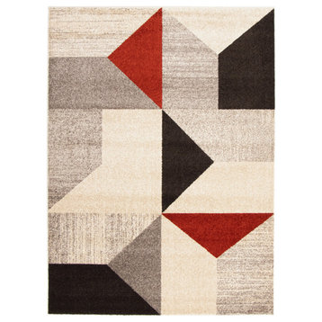 eCarpetGallery Geometric Area Rug, Indoor Carpet Grey/Red 5'3" x 7'3"