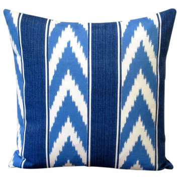 Ikat-Stripe Cornflower Blue 18" Outdoor Throw Pillow, Set Of 2, Pillow Cover Wit