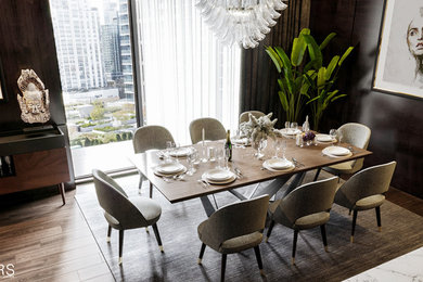 Example of a trendy kitchen/dining room combo design in New York