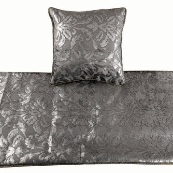 Silver King 90"x18" Bed Throws Runner Velvet Damask Abstract, Silver Glitterati
