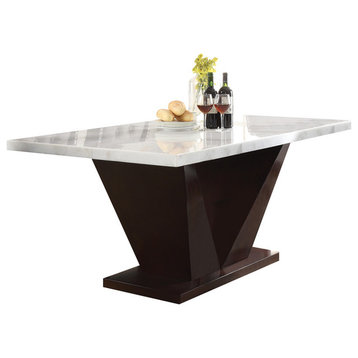 ACME Forbes Dining Table, White Marble/Walnut