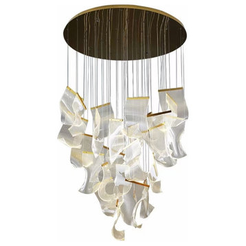 Gold Luxury modern LED light chandelier for staircase, living room, foyer, Gold, 12lights, Dimmable, Cool Light