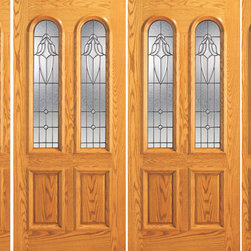 Prehung Mahogany Arch Twin Lite Entry Double Door Two Side lights - Front Doors