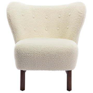 TATEUS Modern Accent Chair Lambskin Sherpa Wingback Tufted Chair, Cream