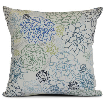 16x16", Opal, Floral Print Pillow, Navy blue