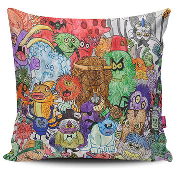 16"x16" Double Sided Pillow, "Monsters" by Lori Couve