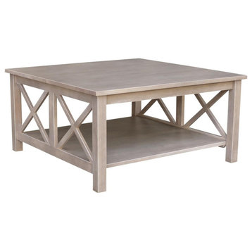 Transitional Coffee Table, Hardwood Frame With Open Shelf