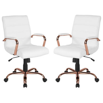 Home Square 2 Piece Mid Back Leather Office Chair Set in White and Rose Gold