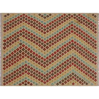 Kilim Carmelia Tan/Red Hand-Woven Wool Rug, 5'1x6'8