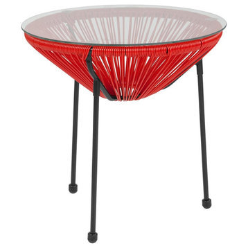 Flash Furniture Valencia Glass Top Patio End Table in Red and Black
