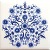 Elegant Blue Delft Theme Ceramic Tile Layout for 30" Wide Standard Stove
