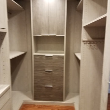 White and Grey Walk-in Closet Complete with Moveable Shelving - Waldorf, MD