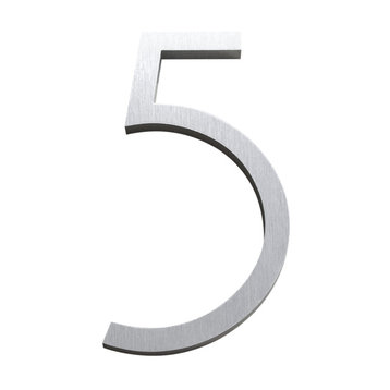 Modern Font House Number, Brushed, 6", Number 5, Contemporary Font