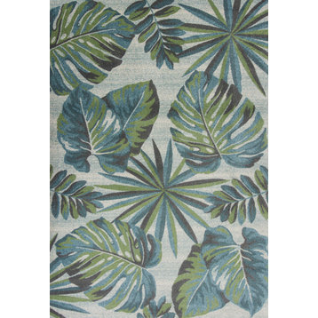 HomeRoots 5' x 8' Teal or Green Tropical Leaves Indoor Area Rug