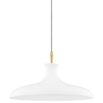 Cassidy One Light Pendant, Aged Brass/Soft Off White