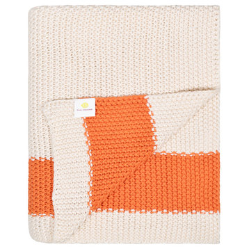 Cotton Throw Blanket, Marici Collection, Natural and Orange