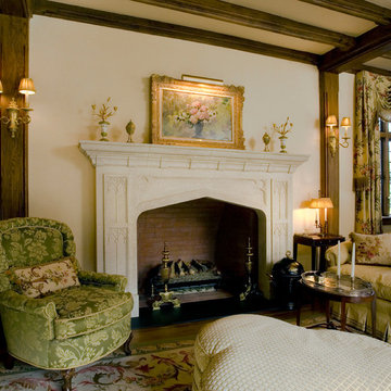 Carved Limestone Hearth in Living Room