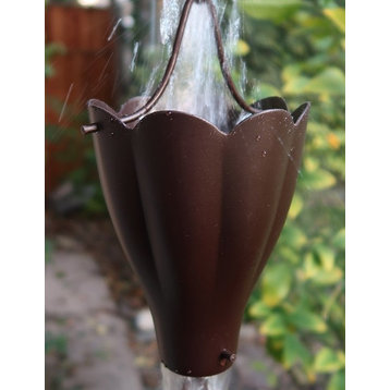 Bronze XL Aluminum Scallop Cups Rain Chain with Installation Kit, 10 Foot