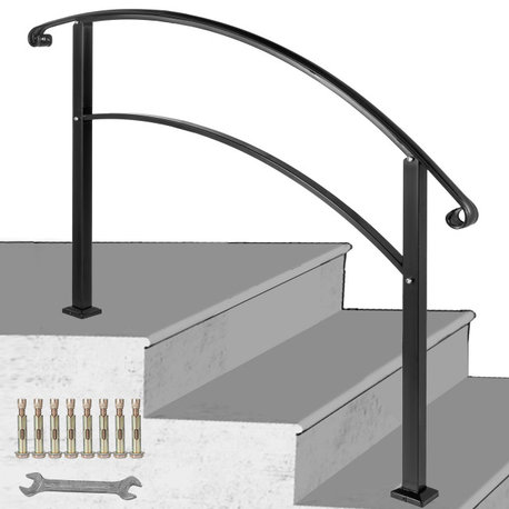 VEVOR Handrails for Outdoor Steps 1 to 3 Steps Stair Railing, Black, 3 Ft
