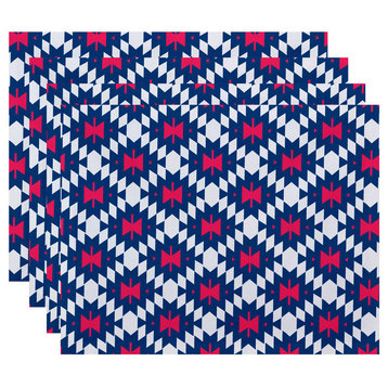 18"x14" Jodhpur Kilim 2, Geometric Print Placemat, Blue, Set of 4