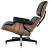 Lounge Chair and Ottoman, Black, Walnut Veneer, High-End Leatherette