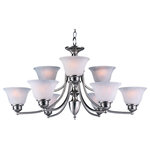 Maxim Lighting International - Malaga 9-Light Chandelier, Satin Nickel, Frosted - Shed some light on your next family gathering with the Malaga Chandelier. This 9-light chandelier is beautifully finished in oil rubbed bronze with frosted glass shades. Hang the Malaga Chandelier over your dining table for a classic look, or in your entryway to welcome guests to your home.