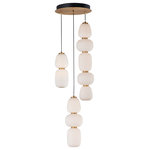 ET2 Lighting - Soji LED 10-Light Pendant - Inspired by Japanese lanterns, this soft contemporary collection features Satin White glass shades of various shapes and sizes mounted on metal frames finished in a dramatic two-tone Gold with Black accents.