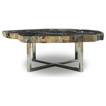 Relique Eliza Coffee Table, Polished Stainless Steel Base, Natural Dark Top