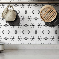 Moroccan Mosaic and Tile House - 8"x8" Paris Handmade Cement Tile, White/Black, Set of 12 - Wall And Floor Tile