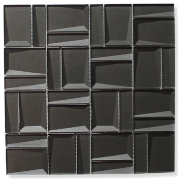 Illusion II 3D 3" x 3" Beveled Glass Mosaic Tiles - Black Diamond - 10 SF Box