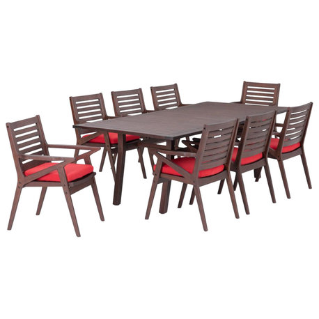 Vaughn 9 Piece Sunbrella Outdoor Patio Dining Set, Sunset Red