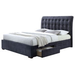 iHome Studio - Esmeralda Side Storage Drawers Platform Bed, Dark Gray, Queen - The Esmeralda platform bed is stunning with its soft, sleigh style, button tufted headboard. This bed also features storage side rails and footboard wrapped in the same gray fabric. Bring a touch of class and character to your home with this remarkable bed.