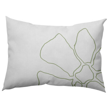 Petal Lines Indoor/Outdoor Lumbar Pillow, Green/White, 14x20"