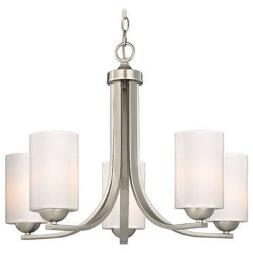 Contemporary Chandelier with Opal White Cylinder Glass Shades
