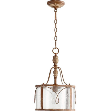 One Light Clear Seeded Glass French Umber Drum Shade Pendant
