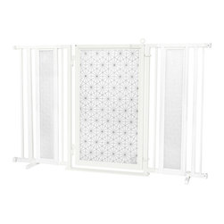 Fusion Gates - Fusion Gate with Linear Lace Design, White Pearl, 60"-65" - Dog Gates