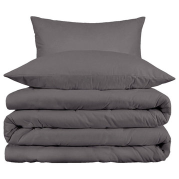 Cotton Blend Duvet Cover and Pillow Sham Set, Gray, Full/Queen