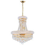 CWI Lighting - Empire 8 Light Down Chandelier With Gold Finish - A sculptural lighting perfect above a dining table. The Empire 8 Light Chandelier in Gold has a medium size with its 18 inch diameter and 20 inch height. This candelabra down chandelier can provide not just illumination but also depth and warmth in an area where you frequently gather family and friends. The glittering crystal details of this light source can also elevate the style of the room. Feel confident with your purchase and rest assured. This fixture comes with a one year warranty against manufacturers defects to give you peace of mind that your product will be in perfect condition.