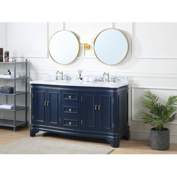60" Benton Collection Sesto Navy Blue Bathroom Vanity, 2077NB-CR