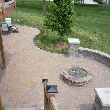 Grimes Paver Patio, Seat Wall with Pillars and Gas Burning Fire Pit