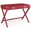 TATEUS Computer Desk with Storage, Solid Wood Desk with Drawers, Red