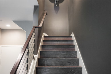 Example of an urban wooden staircase design in Los Angeles with wooden risers