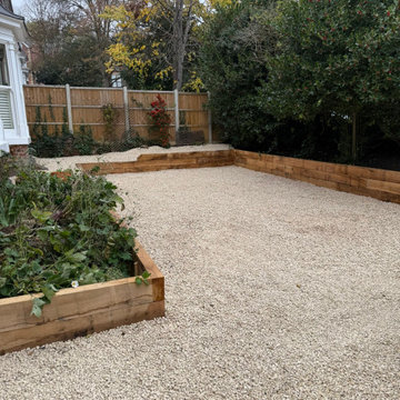 Gravel Yard With Sleeper Raised Beds Round the Edge